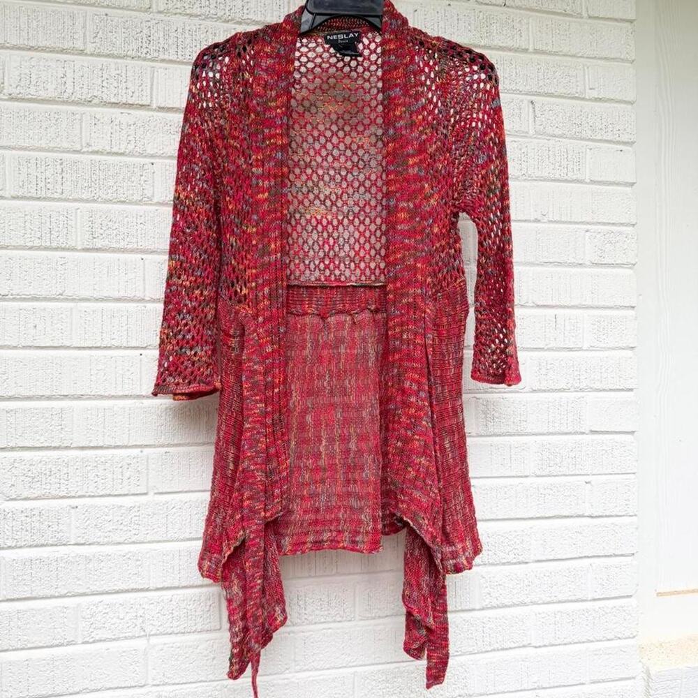 Y2K Neslay Paris Red Rainbow Open Knit Cardigan